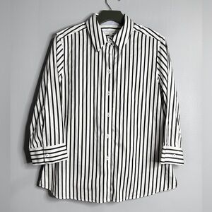 🎈Foxcroft  100% Cotton Black and White Striped Button Down Shirt